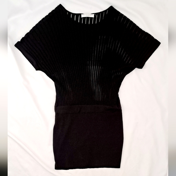 Trina Turk Black Sweater Knit Dress Mini Pima Cotton Mesh Dolman Sleeve LBD M - Picture 5 of 16